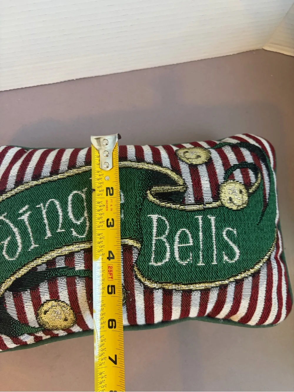 Festive 'Jingle Bells' Decorative Pillow - Red & Green
